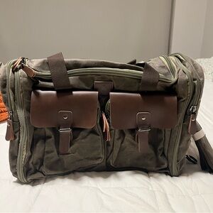 Men's Green and Brown Travel Bag